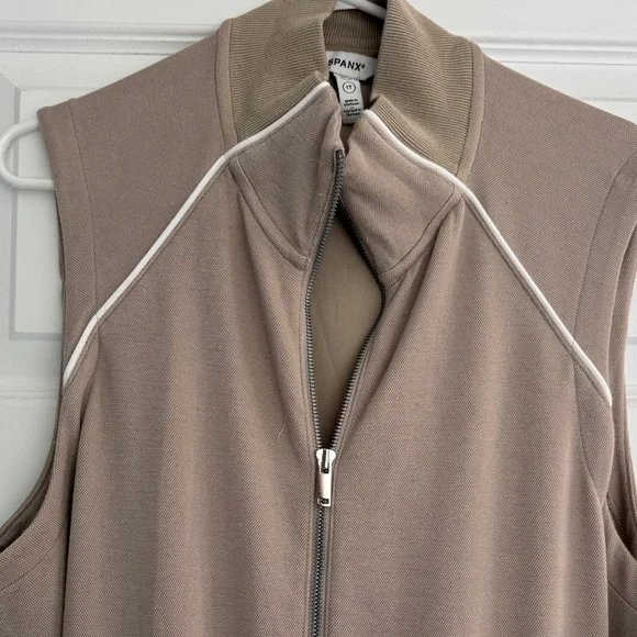 SPANX AirEssentials Sleeveless Wide-Leg Jumpsuit in Taupe with White Piping - Picture 5 of 9